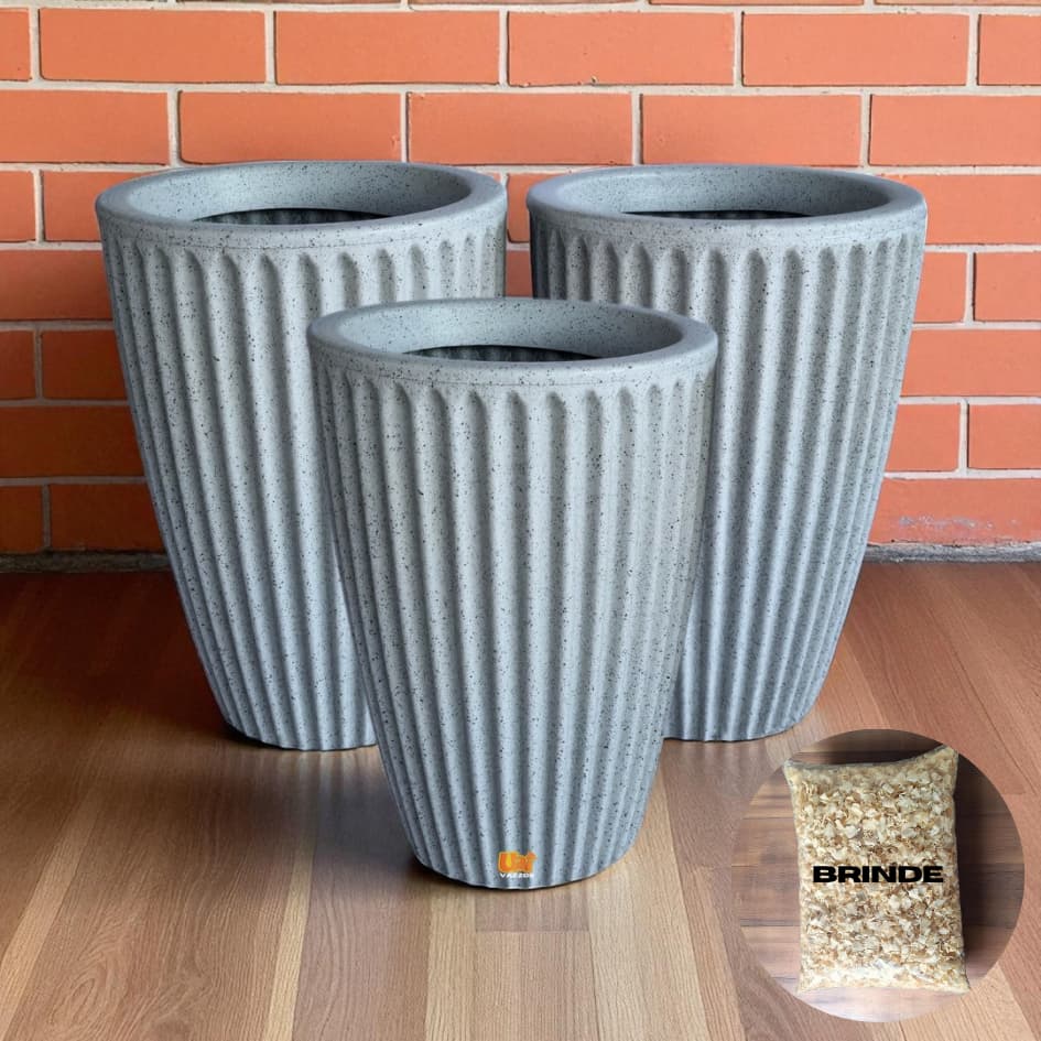 Kit 3 Vasos em Polietileno Coluna Romana Tamanho P, N1 para Plantas, Decoração, Jardim, casa Interior e Exterior