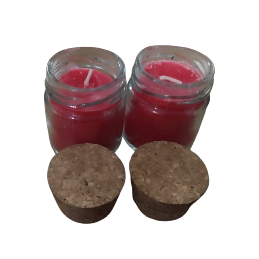 Velas No Copinho de Vidro Tampa Rolha 40ml Aromática perfume Morango cor vermelha 2unidades