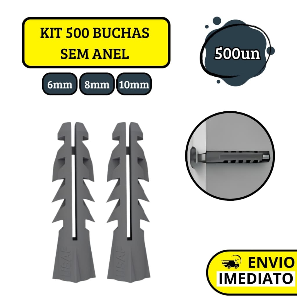 Kit 500 Buchas Para Fixação Parede De Concreto Tijolo Basalto Sem Anel - 6mm | 8mm | 10mm