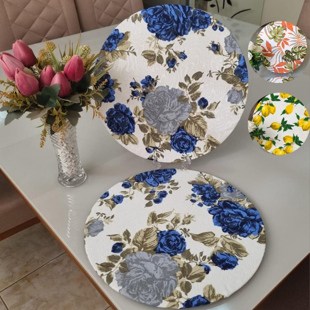 Kit Sousplat Capas para MDF de 30 a 35 cm com 6 peças em Jacquard Estampado com Elástico