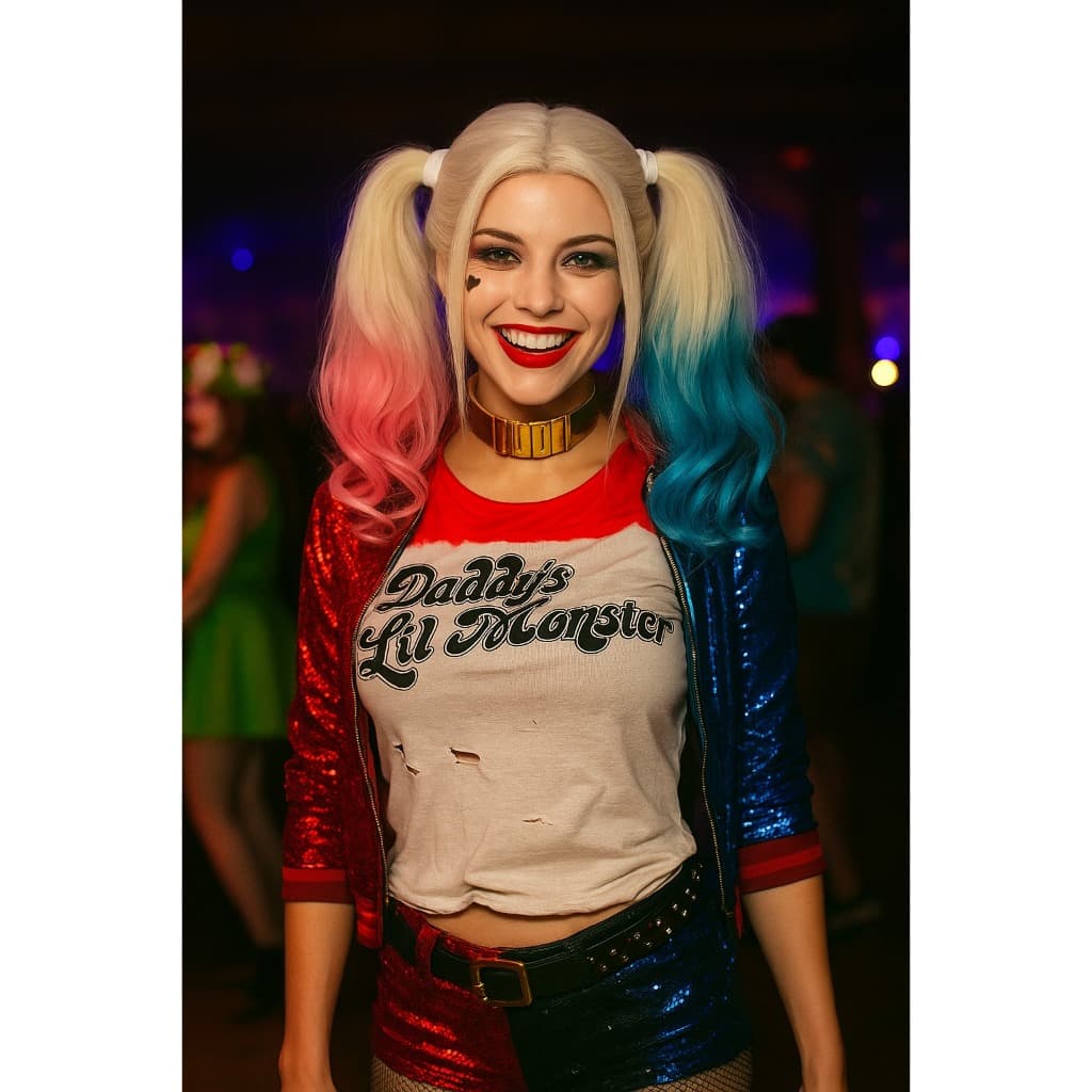 Peruca Harley Quinn Arlequina Cosplay Festa Halloween Carnaval Cosplay Realista