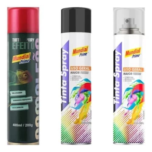 Kit Tinta Spray Efeito Camaleão + Fundo Preto + Verniz Proteção 400ml Várias Cores - Mundial Prime