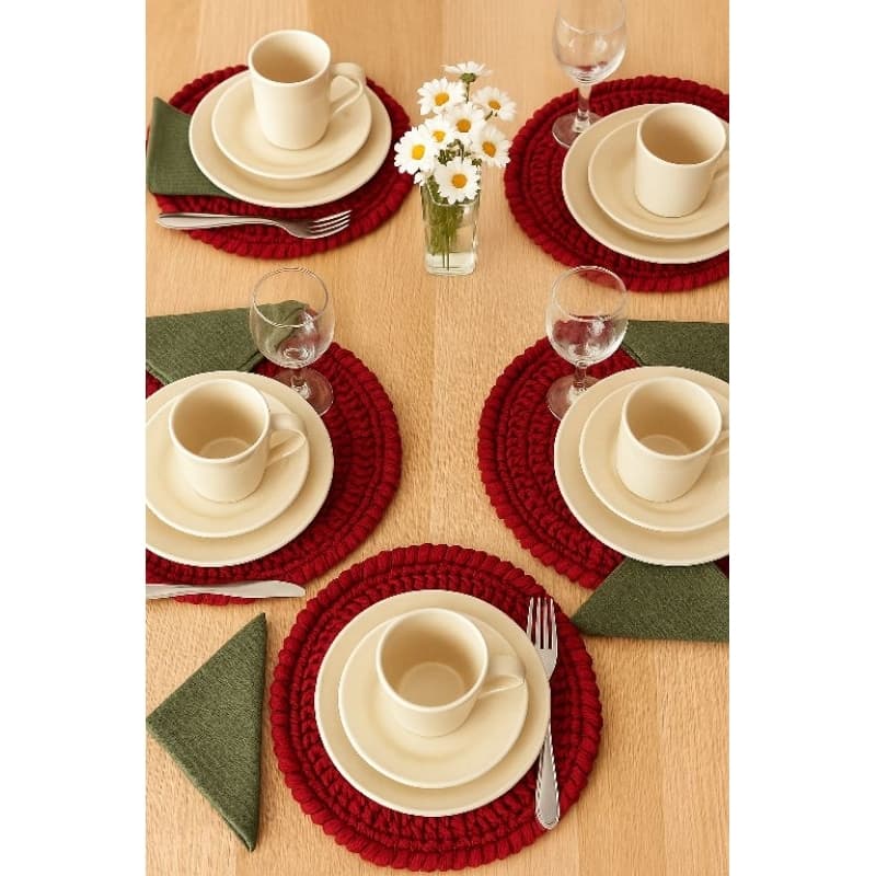 Kit souplast redondo jogo americano para café mesa posta em fio de malha 4 lugares