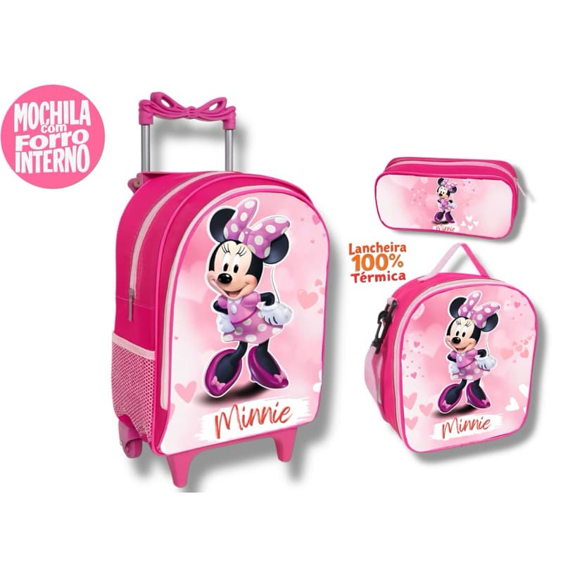 Kit Mochila Rodinha infantil Minnei  lancheira Térmica + Estojo