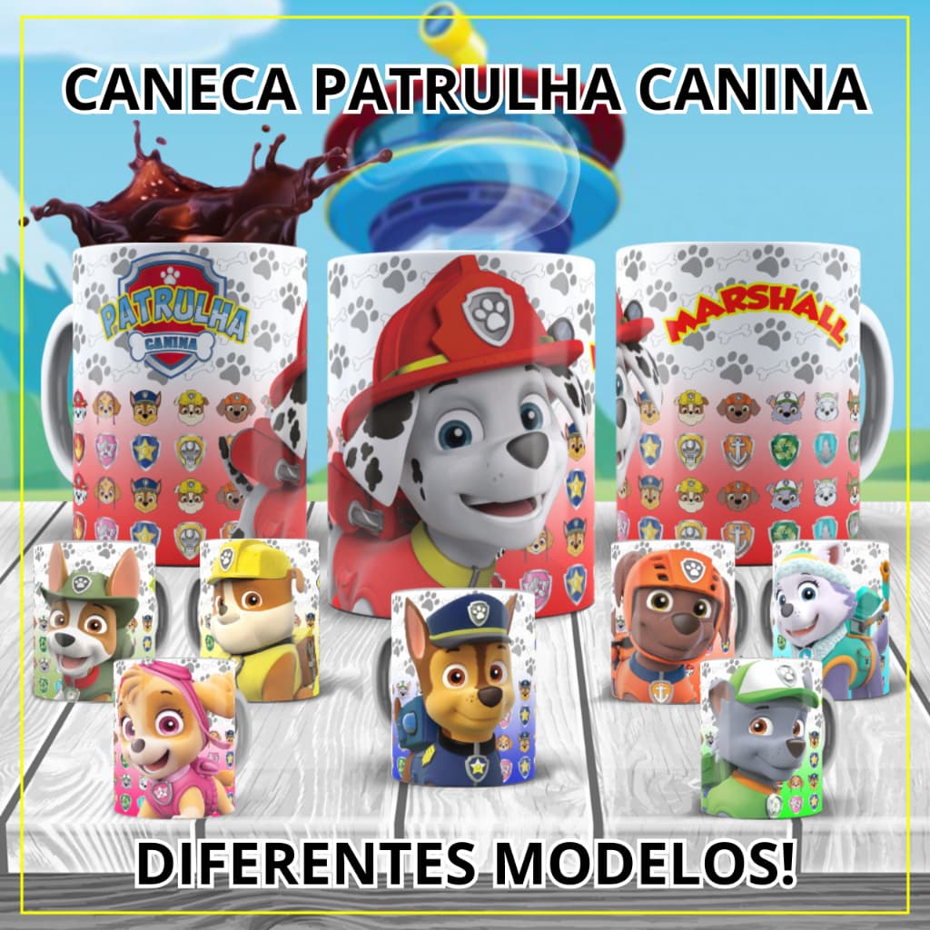 Caneca Patrulha Canina Porcelana 325ml – Chase Marshall Sky Rubble | Presente Infantil