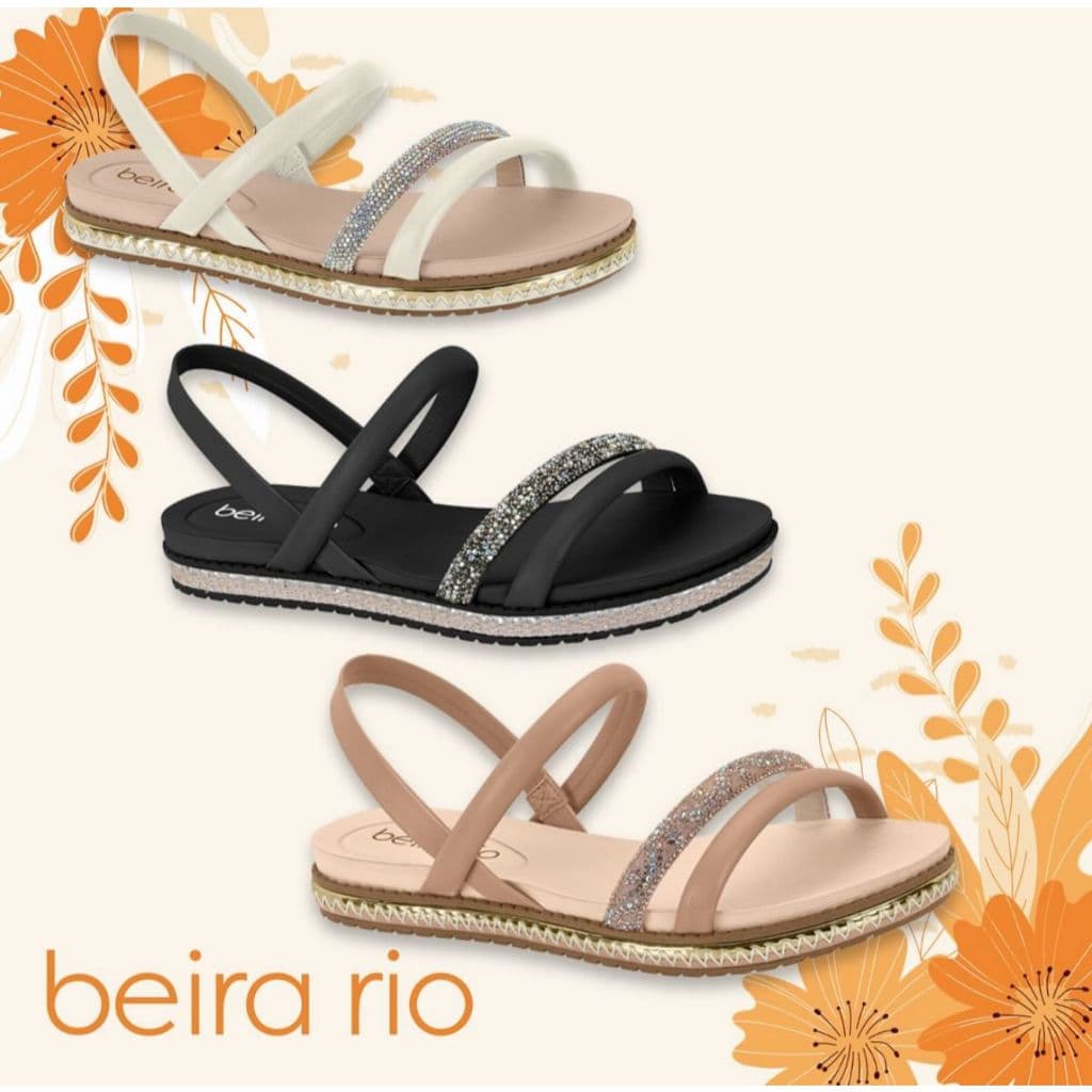 Sandália Feminina Rasteira Beira Rio Strass Tirinhas Brilho