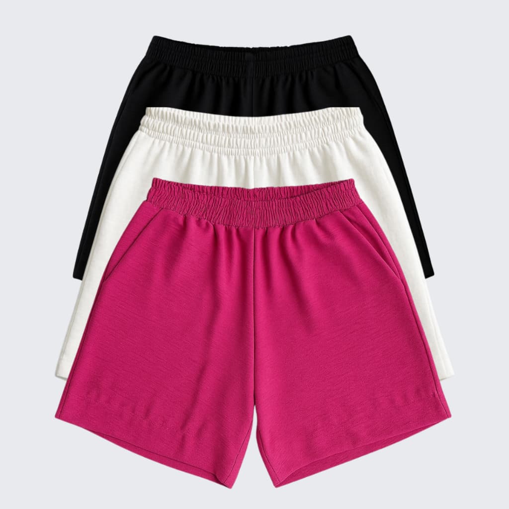 Kit 3 Shorts Duna Plus Size Feminino OFERTA  Verão Leve Atlético Tendência Moda Com Elástico Cintura Alta
