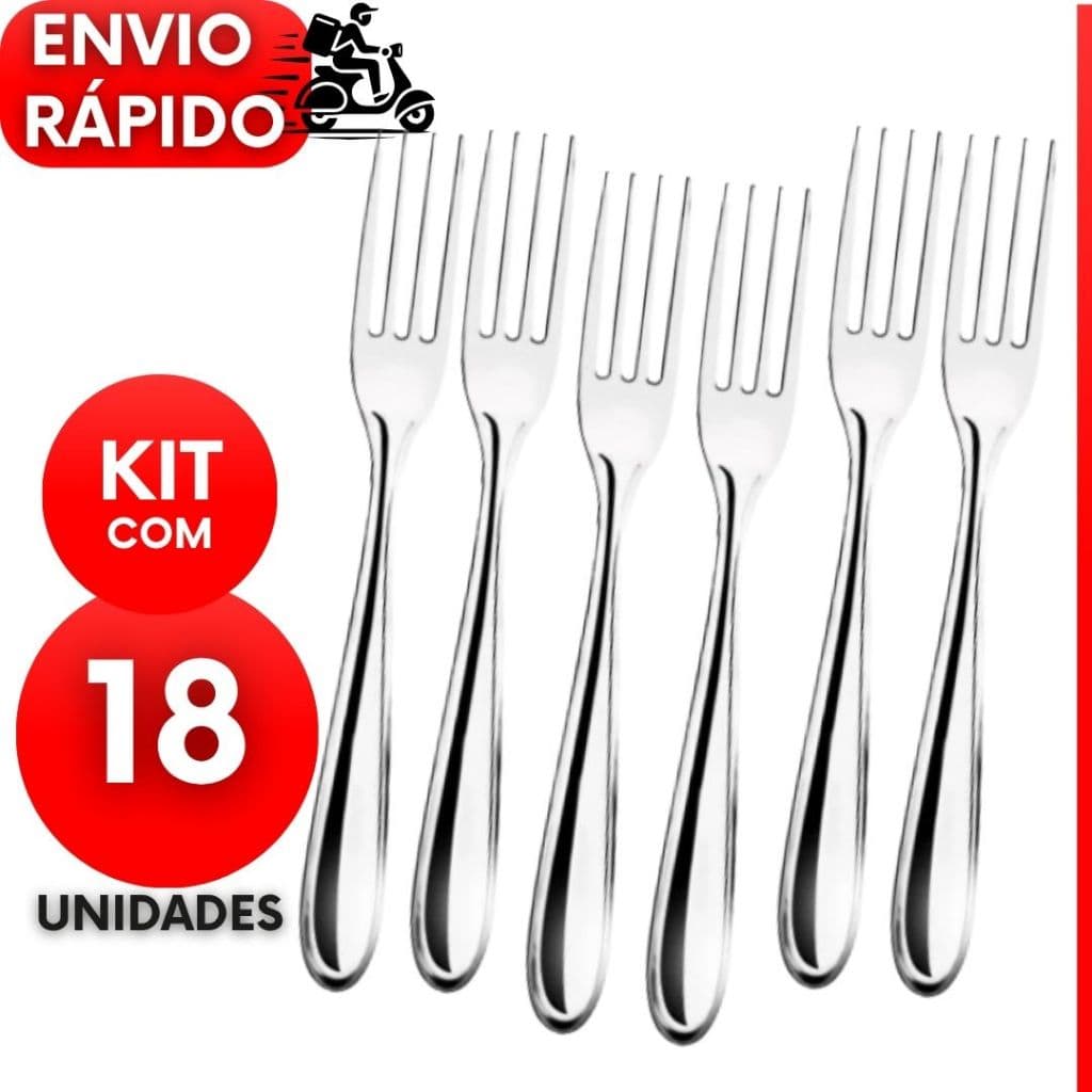 Kit de 18 ou 6 Garfos De Mesa Premium Para Cozinha Inox Refeições Dia a Dia