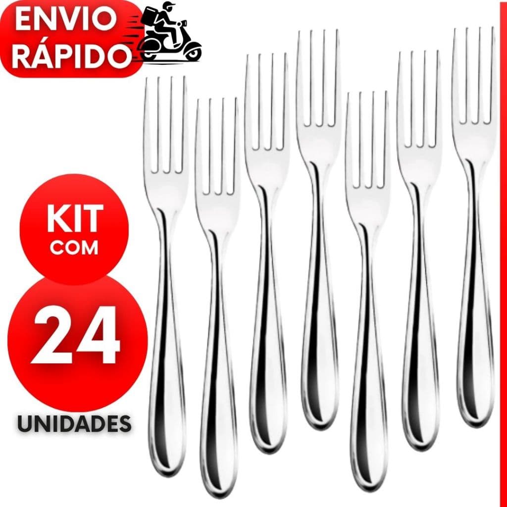 Kit de 24 Garfos De Mesa Premium Para Cozinha Inox Refeições Dia a Dia