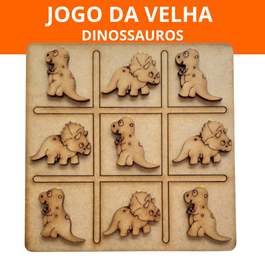 Jogo da Velha Dinossauro Educativo em MDF para Lembrancinhas de Festas e Escolares 12x12cm