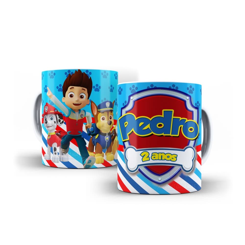 Caneca Cerâmica Patrulha Canina Personalizada Chase Skye Everest Marshall Rubble