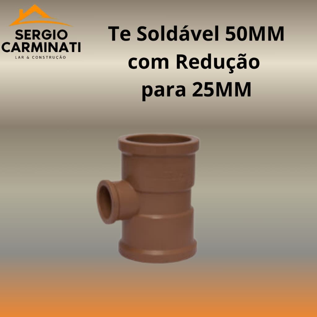 Te PVC soldável marrom 50mm com redução para 25mm, para água