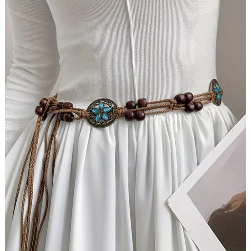 Cordão de Cintura Trançado Estilo Boho Marrom para Mulheres