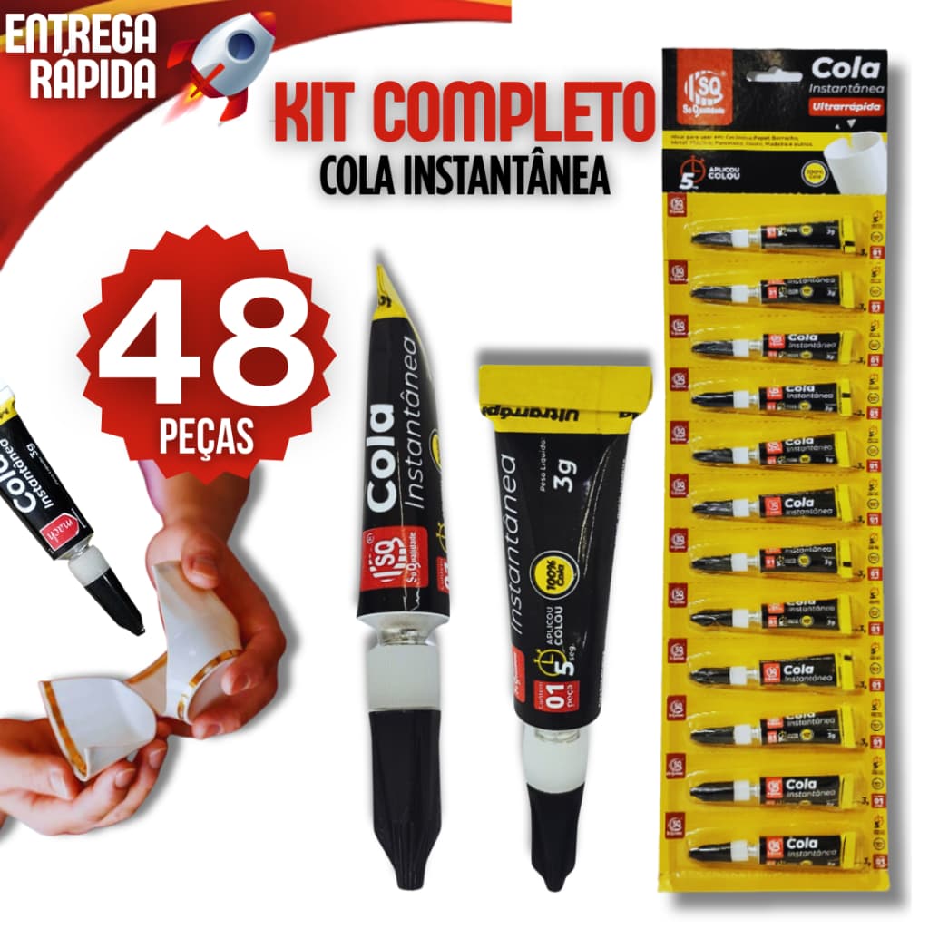 Kit 48 Super Cola Instantânea Tubo Cola Borracha Madeira Tipo Bonder Utilidade Rápida Secagem