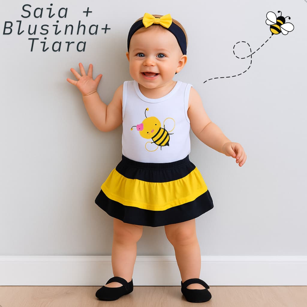 Conjunto Carnaval Bebê Menina Saia + Blusinha + Tiara Algodão Verão Fantasia