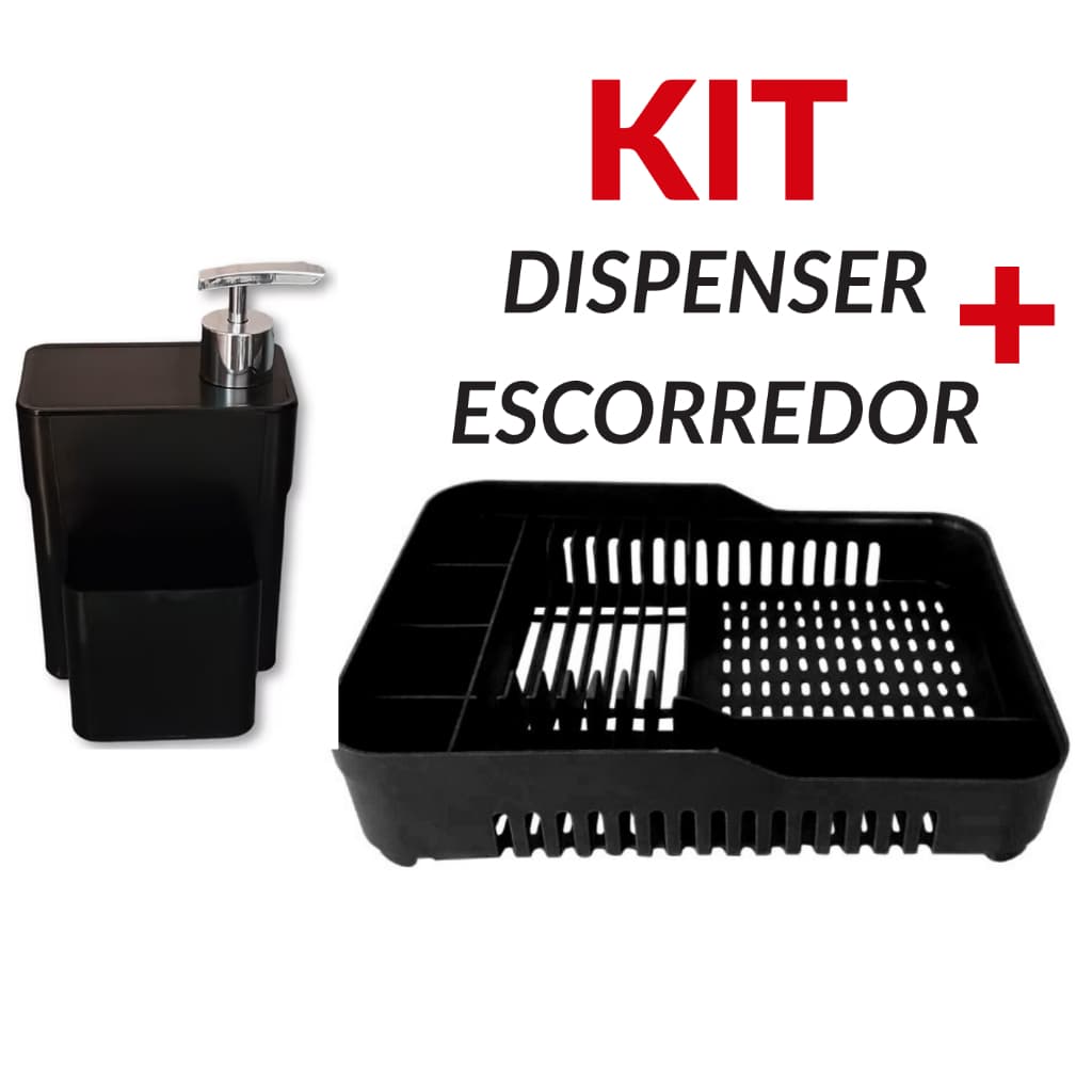 KIT com Porta Detergente Grande 750 ml + Escorredor de Louça Grande Plástico, Variadas Cores