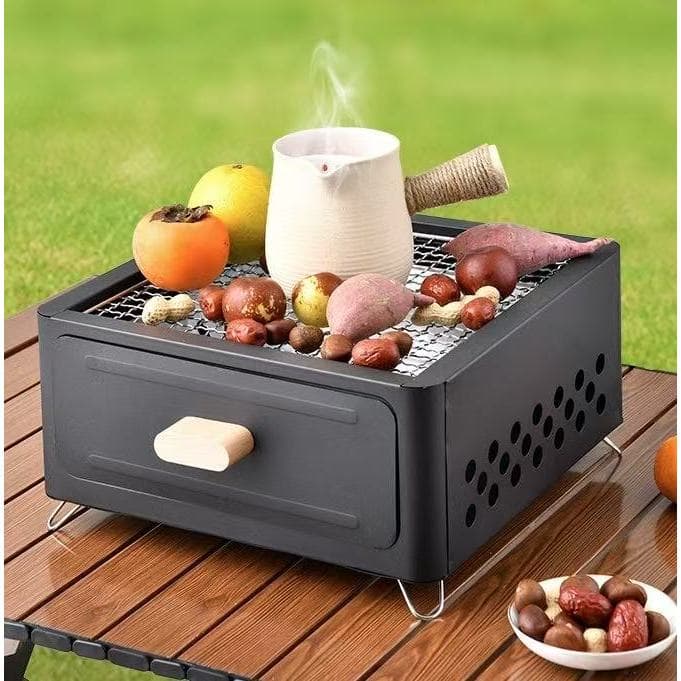 Fogareiro Quadrado para Chá com Churrasqueira a Carvão – Ideal para Camping, Casa e Jardim