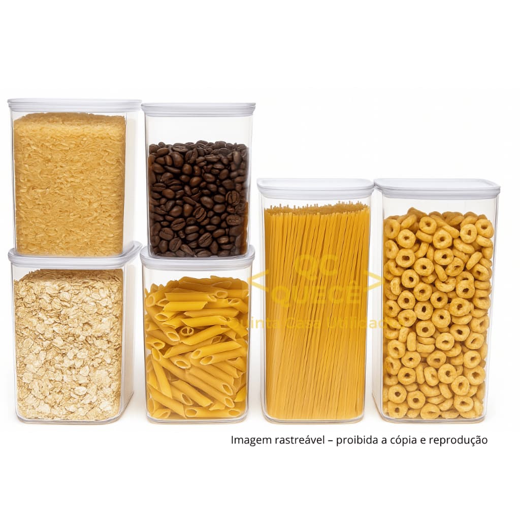 Kit 6 Potes Herméticos Acrílico Quadrado Com Vedação Organizador de Mantimentos Cozinha 2L 1,4L