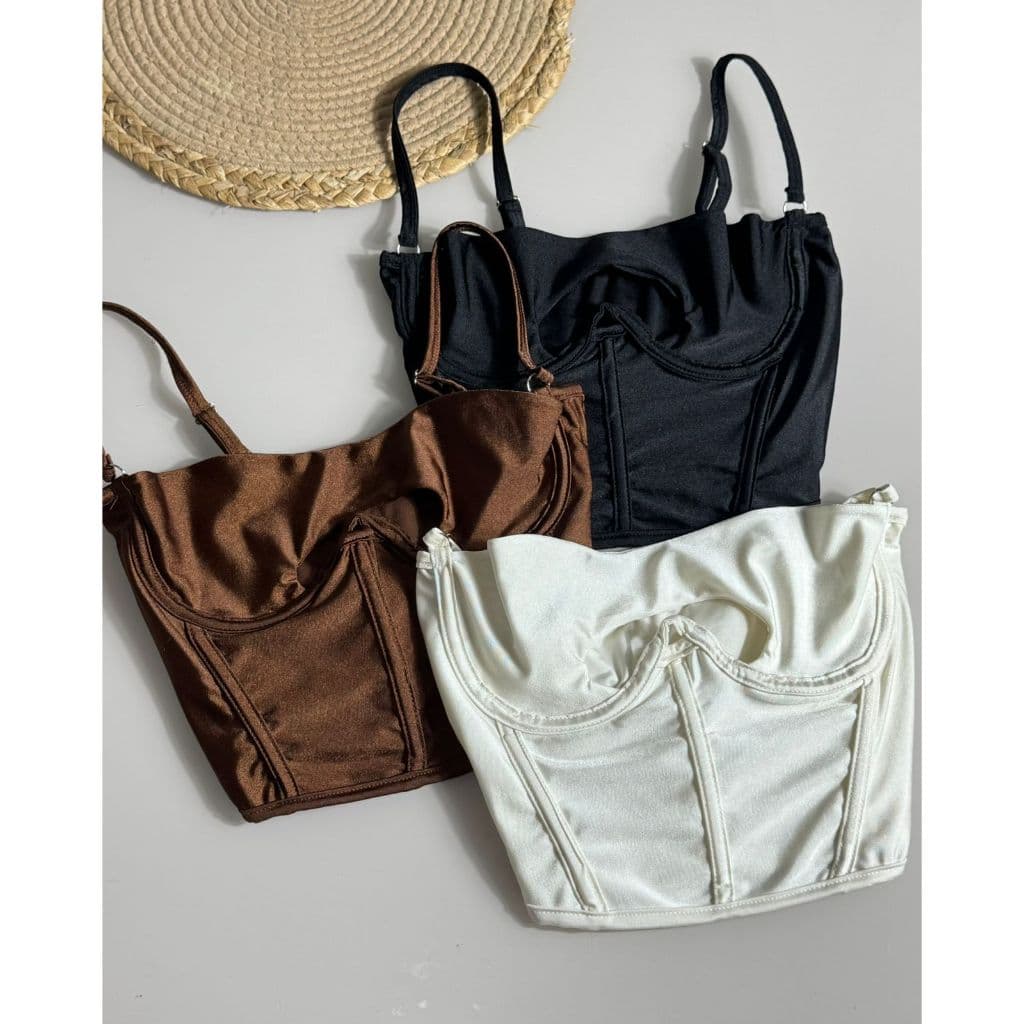 Corselet Angel em Poliamida Acetinada com Barbatanas, aro de sustentação e alça reguladora cropped feminino