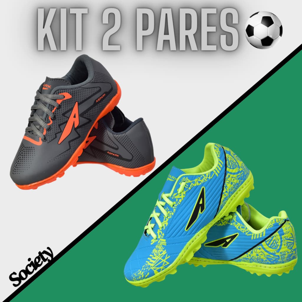 Kit 2 Pares de Chuteiras Masculino Society – Infantil + Adulto no Melhor Preço da Shopee Macio Confortavel