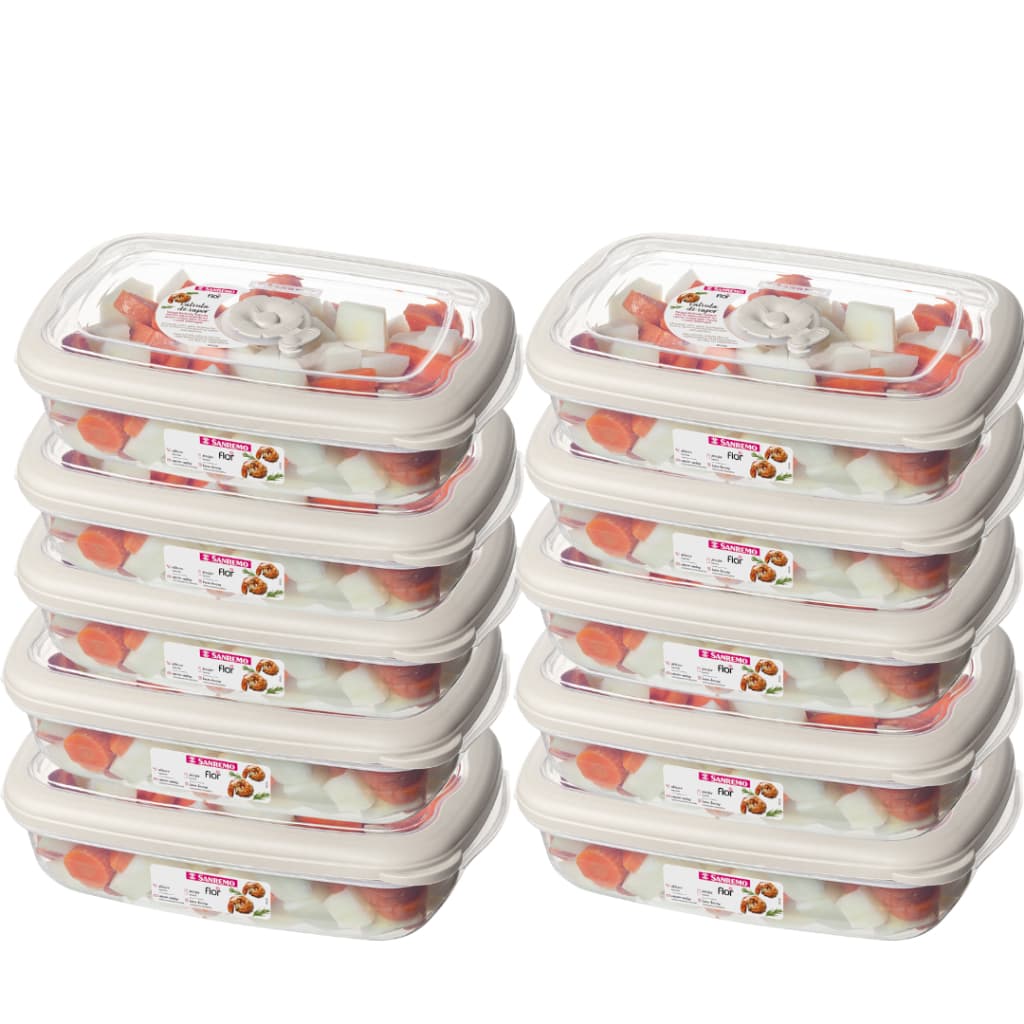 Kit 10 Potes Plástico Empilhaveis com Válvula Micro Ondas Retangular