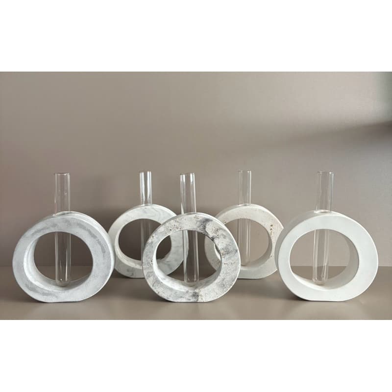 Vaso geométrico decorativo gesso com tubo de vidro decoração minimalista moderno sala escritório mesa