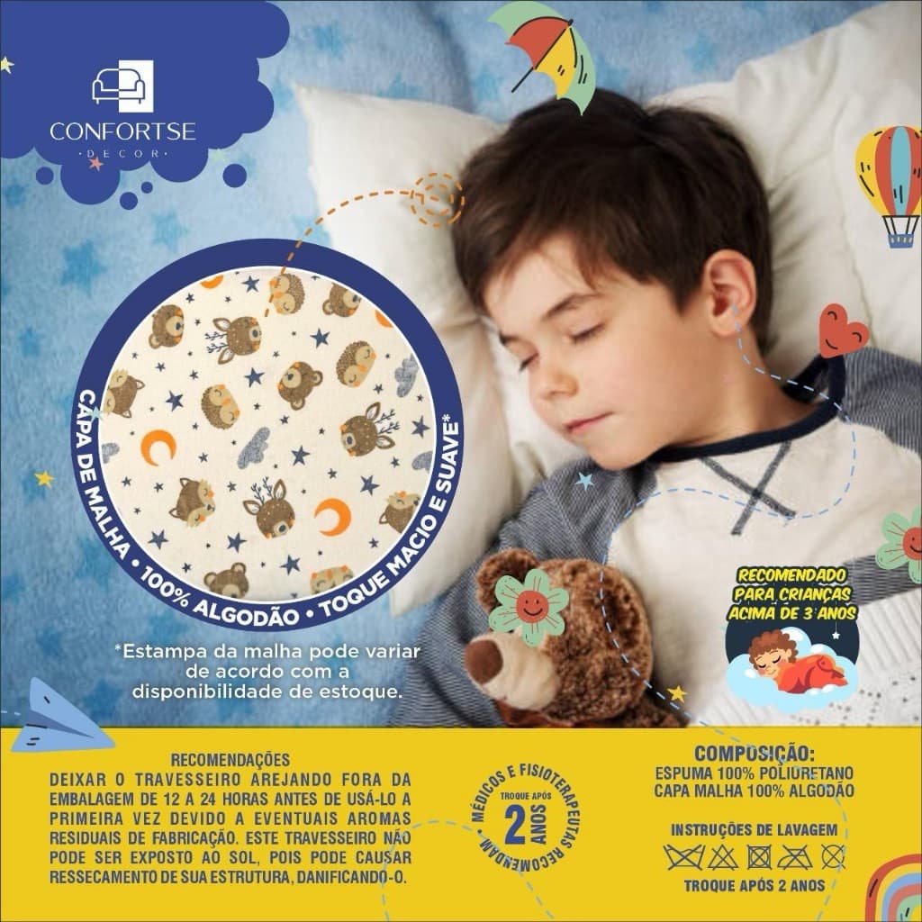 Travesseiro NASA Confortse Infantil KIDS Macio AntiÁcaros/Fungos/Bacterias