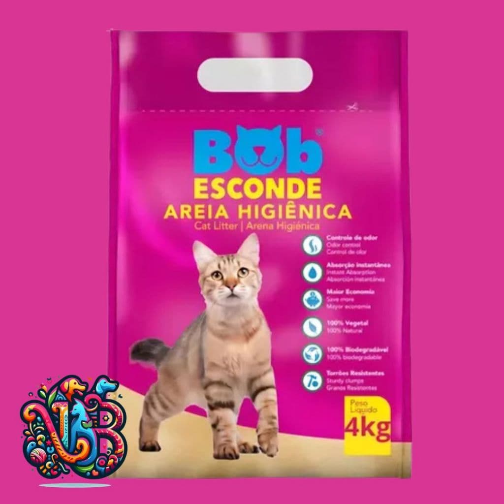 Kit 4kg Areia Higiênica 100% Natural Biodegradável BOB ESCONDE Extrato Mandioca Premium Cat Litter