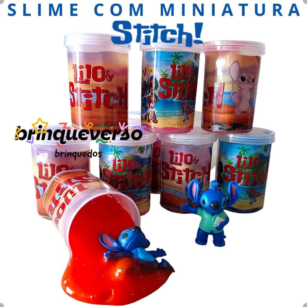 Slime Surpresa com Miniatura Stitch. Kit Brinquedos Slime com Boneco Decoração banho Lembrancinha