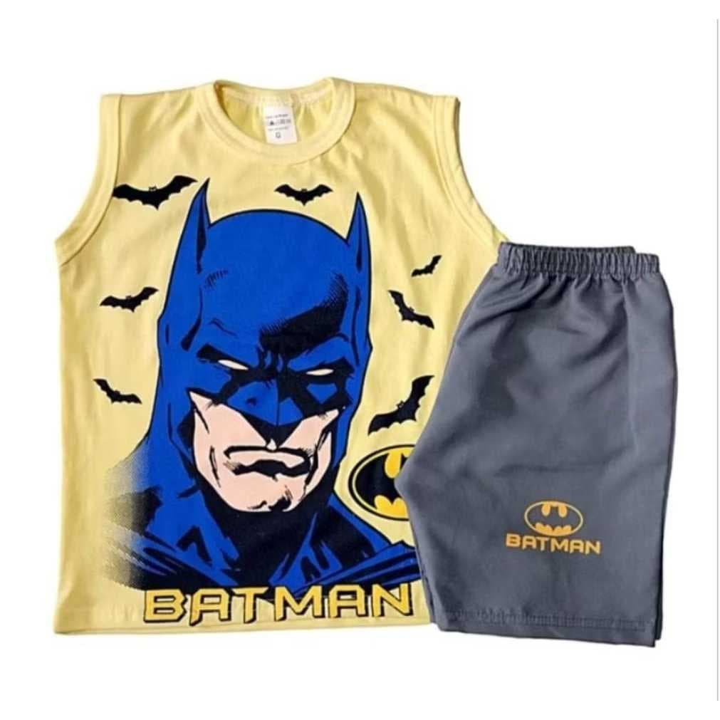 conjunto regata malha 100% algodão infantil de menino Baman,Hulk,Homem aranha,Sonic