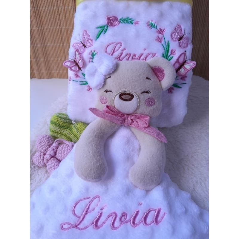 Manta Bordada personalizada com nome naninha ursa maternidade kit enxoval