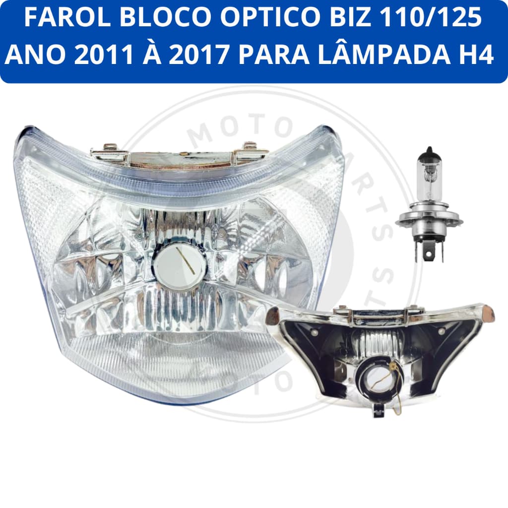 Bloco Optico Farol Honda Biz 110/125 Ano 2011-2012-2013-2014-2015-2016-2017 Com Soquete H4