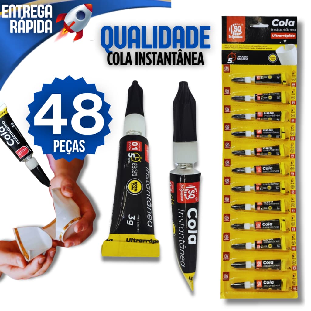Kit 48 Super Cola Instantânea Tipo Bond Tubo Cola Borracha Madeira Utilidade Variável Rápida Secagem