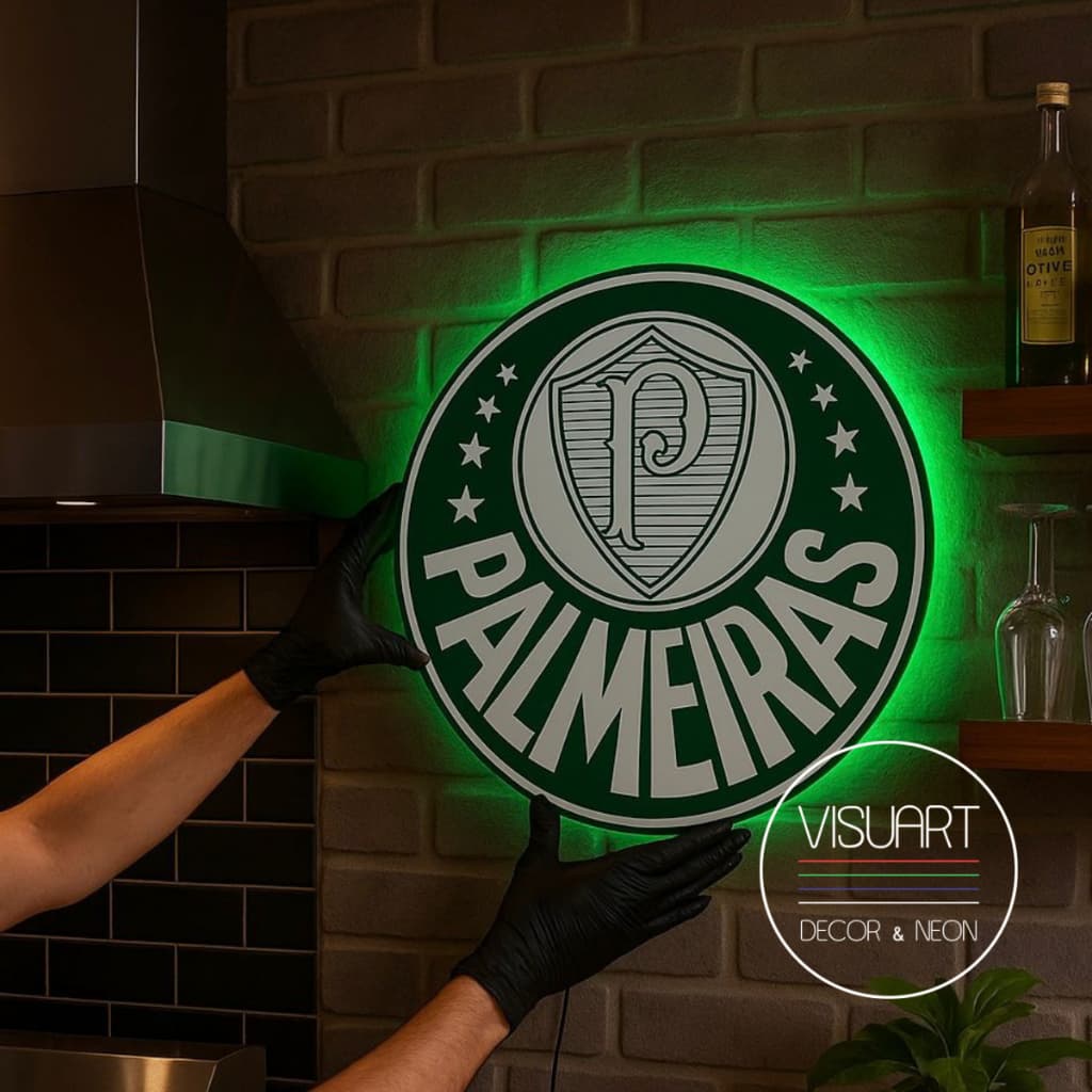 Placa Luminosa Futebol Aniversário Decoração Quarto Menino Parede Escudo