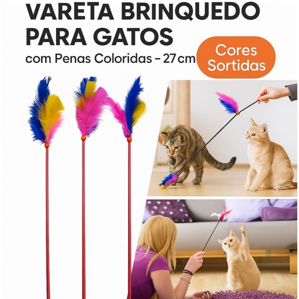 Vareta com Penas para Gatos – Brinquedo Divertido e Estimulante 10 und