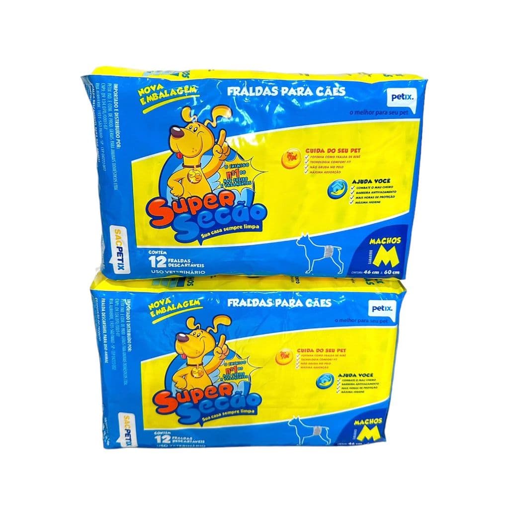 2 Pacotes Fraldas Super Secão Pet Descartável para Macho M 24 Un Total