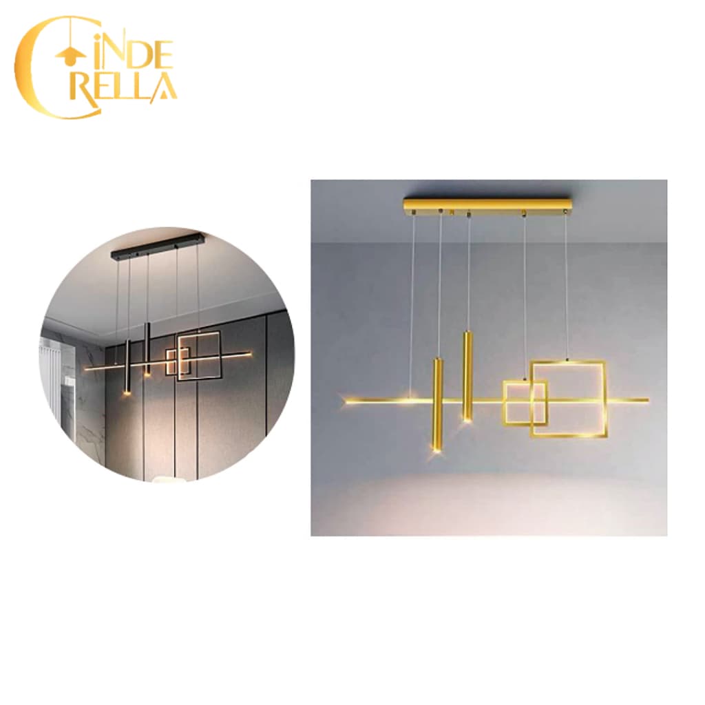 Luminária Pendente Led Moderna Lustre Sala Mesa De Jantar Dourado Preto