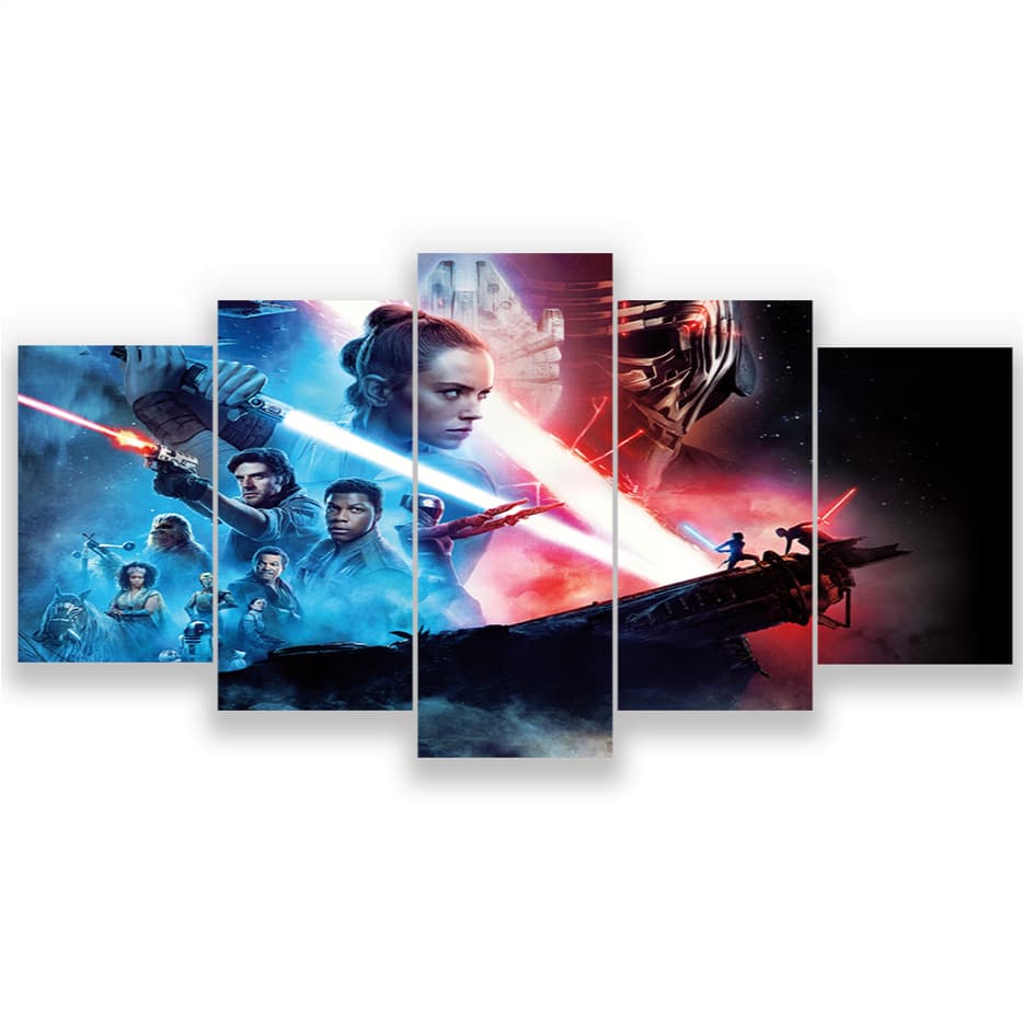 Quadro Decorativo Star Wars Filme 5 Peças Sabre de Luz Sala Quarto Cinema