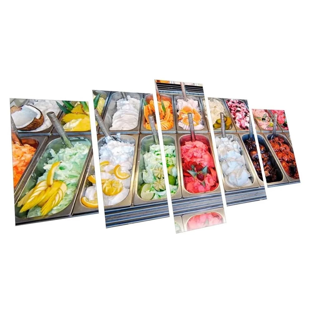 Quadro Decorativo Sorvetes Gourmet Frutas Doce 5 Peças Sorveteria Sorvete Sala Quarto Hall