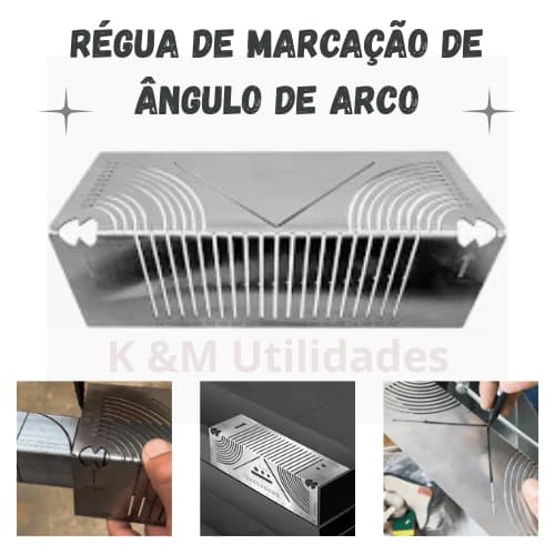 Régua de marcação de ângulo de arco, tubo quadrado multifuncional, régua de desenho de canto arredondado, régua dobrável