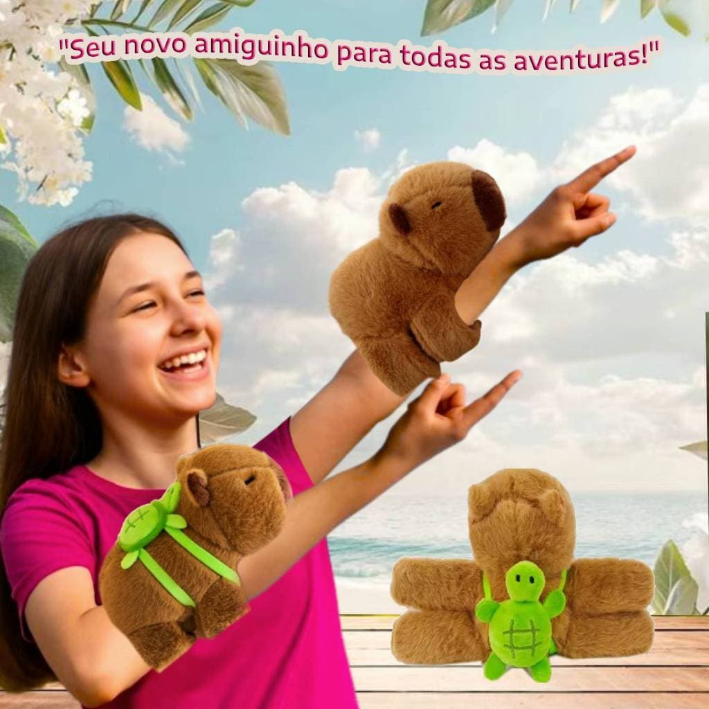 Capivara Fofa Filó Brinquedo Pelúcia Bracelete Agarradinho Presente Unissex