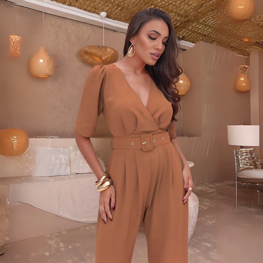 Macacão Feminino Manga Duna Social Para eventos Elegante