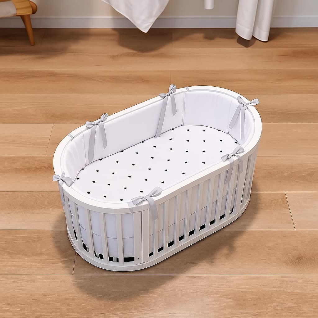 Kit Protetor de Berço Sleeper Crescer Fase 1 e 2 Branco Laço Cinza