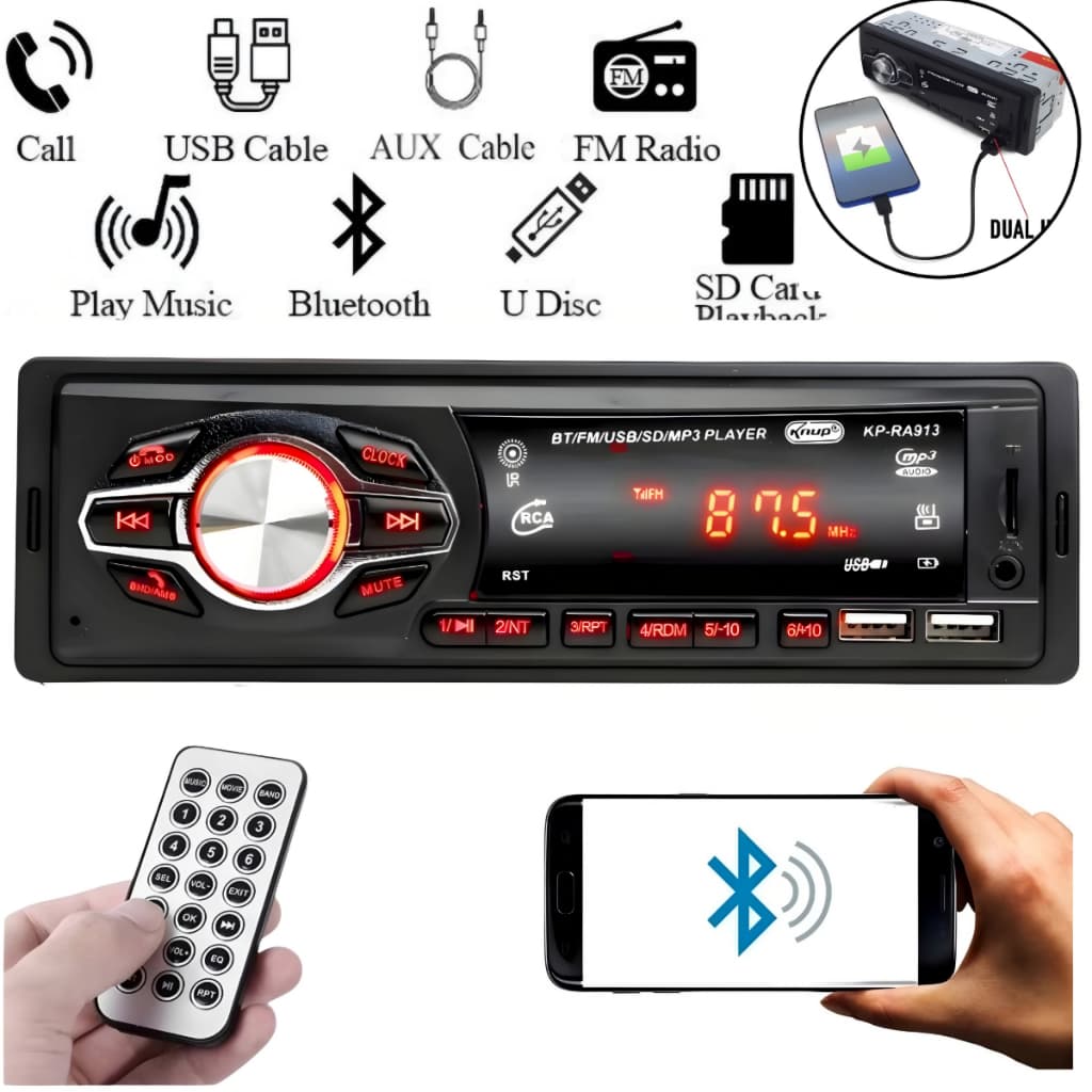 Rádio Automotivo Bluetooth Mp3 Usb Fm Som De Carro Completo 1 Dim 60w Controle Remoto Pendrive