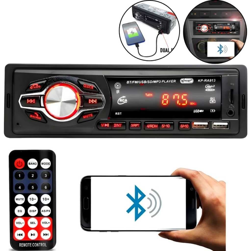 Radio Carro Som Automotivo Com Bluetooth Pen Drive Sd Radio Fm Controle Mp3 Player
