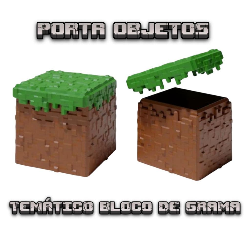 Caixinha Bloco de Grama Minecraft  | Porta Treco Geek Impressão 3D