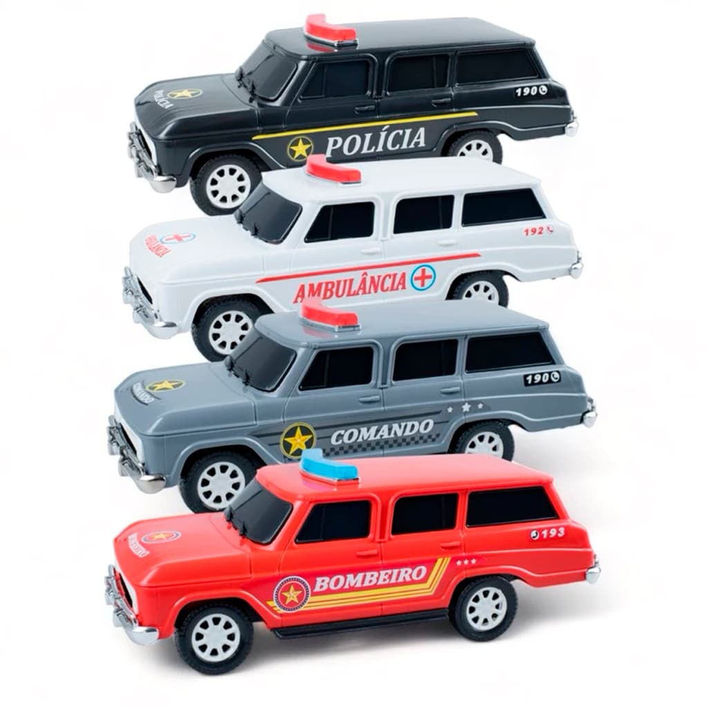 Carrinho de Bombeiro Ambulancia Policia Miniatura de 26cm