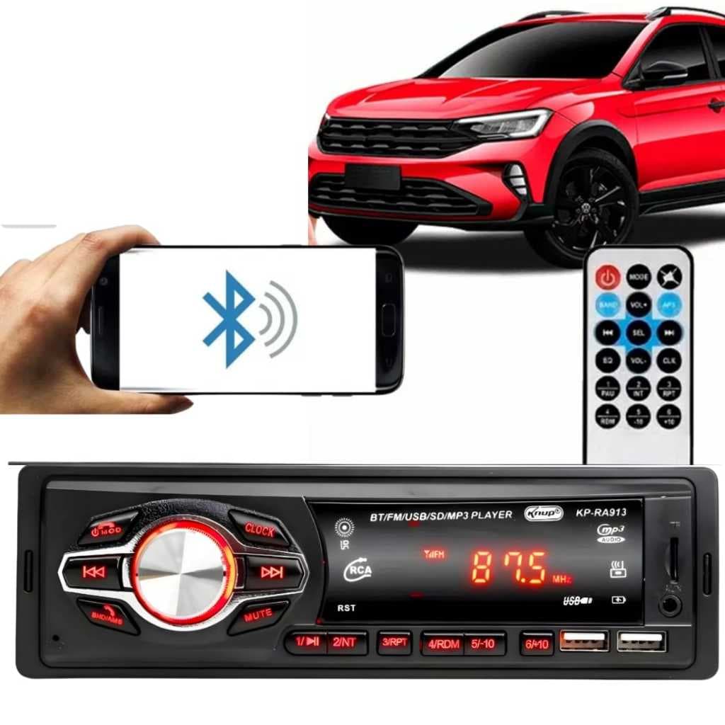 Som Automotivo Bluetooth Mp3 Player Rádio Para Carro Com Usb Fm Sd Aux Controle Potente 4x60w
