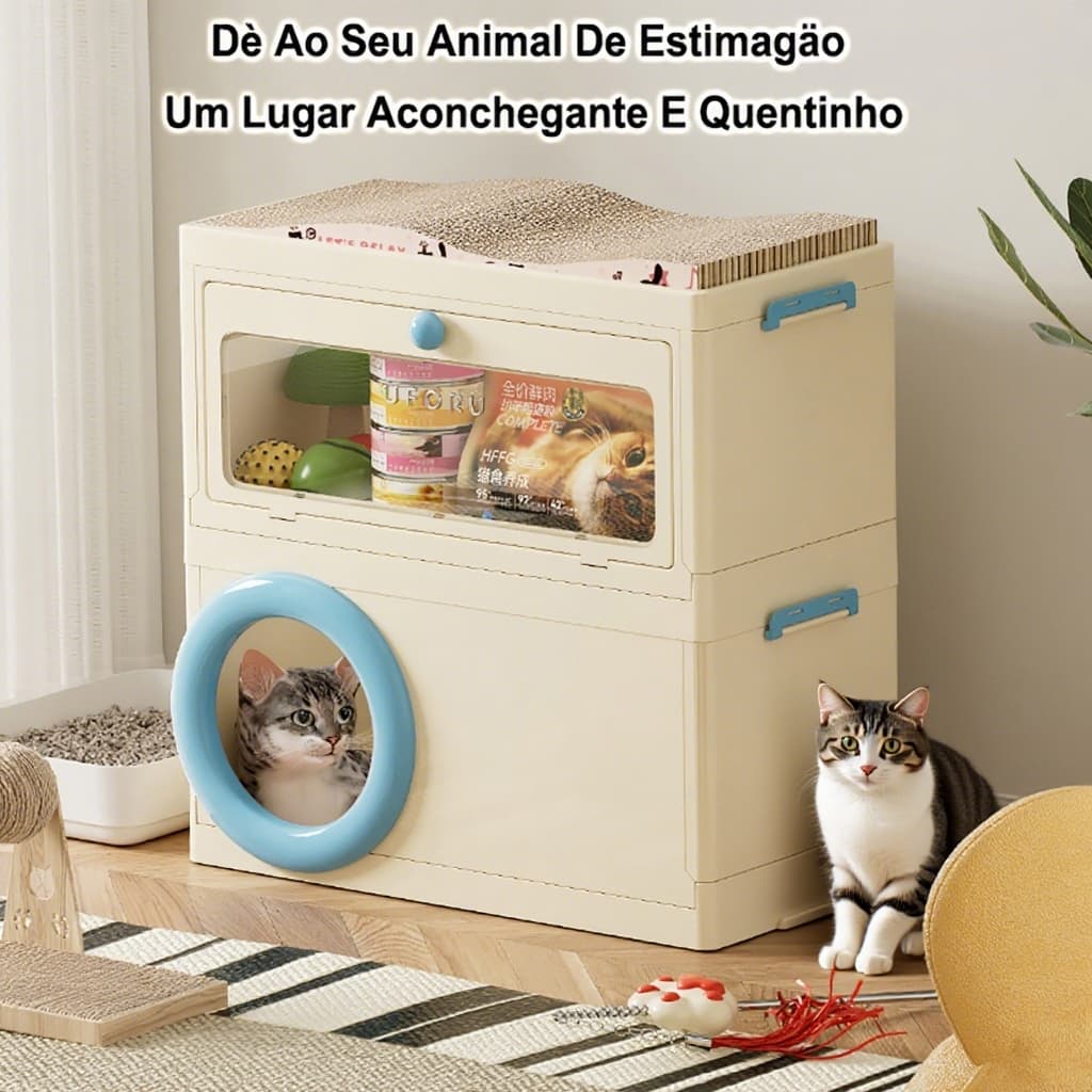 Casa para Gato com Arranhador para Gatos e Espaço de Armazenamento