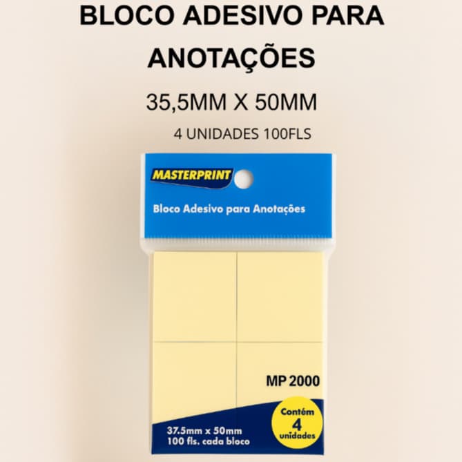 Bloco de Notas Adesivos para Anotação Amarelo Pastel Tipo Post It 37x50mm Masterprint Decorativo